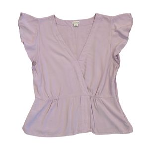 ➕plus➕ J. Crew lavender purple flutter sleeve faux wrap surplice top blouse